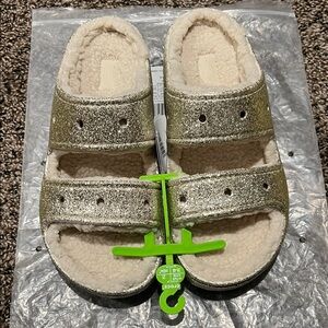 CROCS Women's Sparkling Gold Lined Sandals